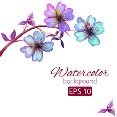 Watercolor card with decorative colorful flowers and copy space