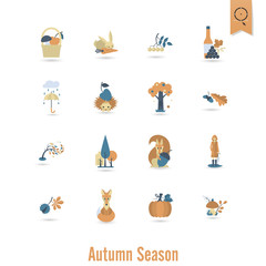 Fototapeta premium Set of Flat Autumn Icons