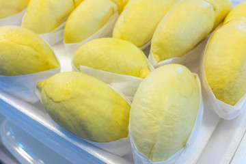 Thailand street food fresh durian in package for ready to eat.