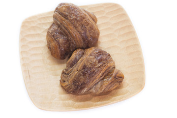 Mini chocolate croissant isolated on white background