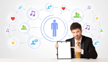 Business man with social media connection background