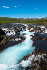 The beautiful Bruarfoss with its turquoise water in Iceland