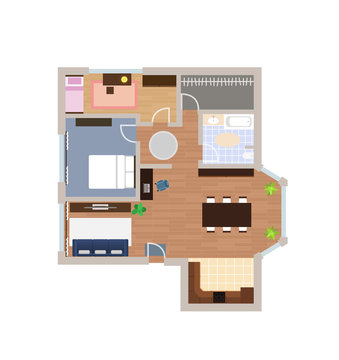 Flat project with furniture, vector