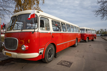 The historic bus with trailer