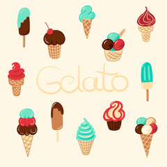 Hand drawn vector ice cream vintage set