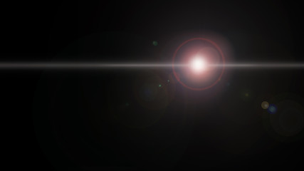 Lens flare with pink, red and white coloring on black background. Digitally created light beam effect for web use, wallpapers and backgrounds. 