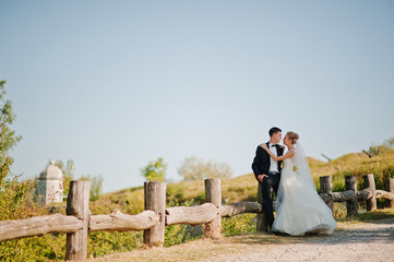 fascinating  wedding couple on sunshine