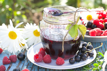 Jam from raspberry and black currant