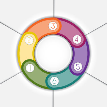 Infographic multi-coloured ring six positions
