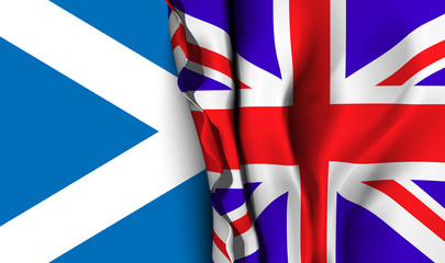 Flag of United Kingdom over the Scotland flag.