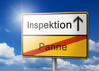 Obraz premium Inspektion statt Panne Schild gelb