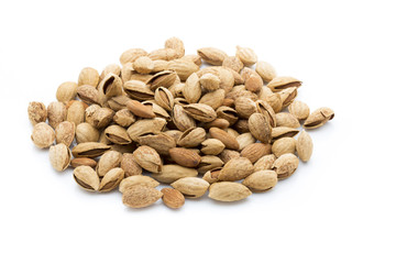Almonds on the white isolatd background.