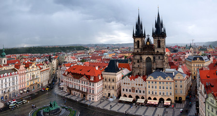 Fototapeta na wymiar Old Town Square in Prague, Czech republic in rainy day