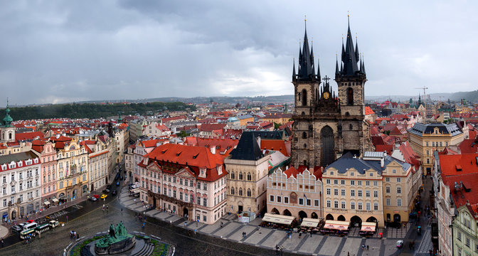 Old Town Square in Prague, Czech republic in rainy day