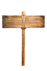 The wooden plaque on a column isolated on a white background