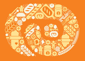 Composition with bread silhouettes.