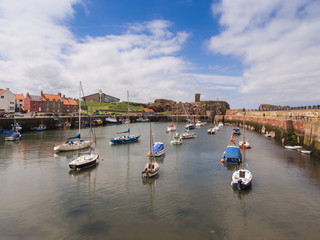 Fototapeta premium Dunbar, Scotland, UK. 23rd June 2015. Boats at Dunbar Harbour, Scotland, UK