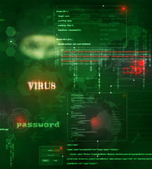 Obraz premium hacker at work with graphic user interface around