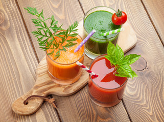 Fresh vegetable smoothie. Tomato, cucumber, carrot