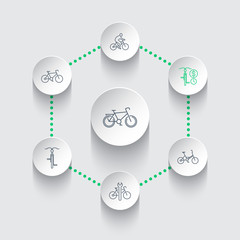 Cycling, cyclist, bike rent, repair service, line round modern 3d icons, vector illustration, eps10