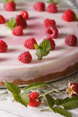 raspberry cheese cake with mint and berries macro vertical

