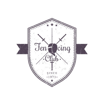 Fencing Club Grunge Vintage Emblem on shield, vector illustration, eps10, easy to edit