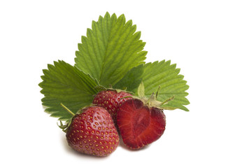 group of strawberry on white background with leaves