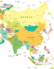 Asia - map - illustration. Asia map - highly detailed vector illustration.