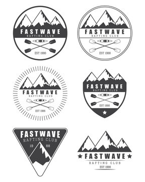 Set if vintage rafting logo, labels and badges