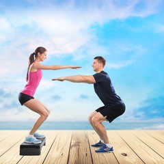 Obraz premium Squats, trainer, bosu.