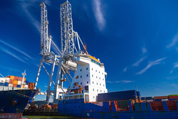 Large container vessel unloaded in Port of Rotterdam