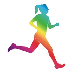 Fototapeta na wymiar female runners rainbow. Runner logo in rainbow colors