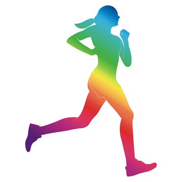 female runners rainbow. Runner logo in rainbow colors