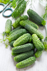 fresh cucumbers on wooden table