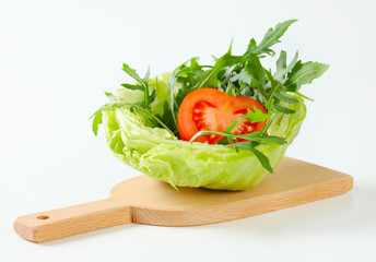 Rocket salad in lettuce bowl