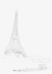 Eiffel tower, Paris, France. pencil illustration