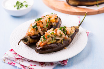 Imam Bayildi. Eggplants stuffed with vegetables