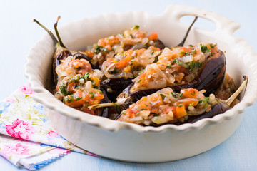 Imam Bayildi. Eggplants stuffed with vegetables