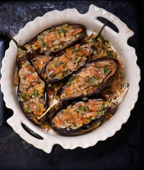 Imam Bayildi. Eggplants stuffed with vegetables