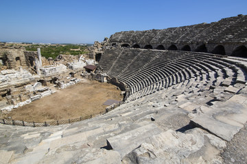 Ruins of the ancient amphitheater in Side, Turkey