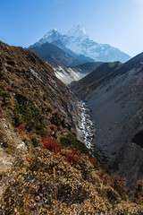 Ama Dablam mountain river stream.