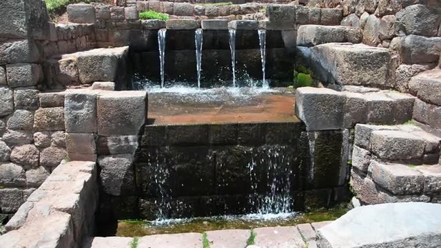 Still functioning fountain in the historic Incan ruins of Tipon near Cuzco, Peru
