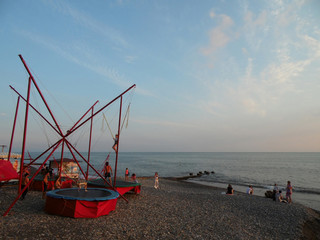Entertainment on the beach, summer evening at the Black Sea