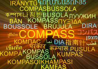 Compass multilanguage wordcloud background concept glowing