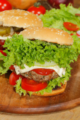 Hamburger, Fast food, Burger, Hacksteak, Salat, Tomaten, Käse, G