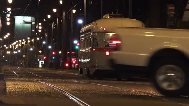 San Francisco PCC streetcars transportation at night