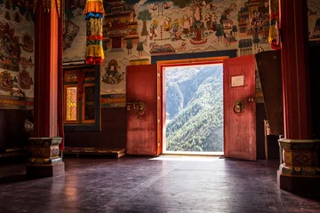 Wall murals Nepal Buddhist monastery in the middle of the mountain.