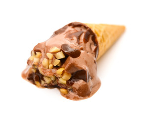 ice cream cone melting on a white background