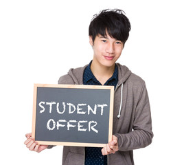 Asian young student with blackboard showing the phrases of stude