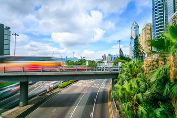 Busy traffic and skyline in modern city